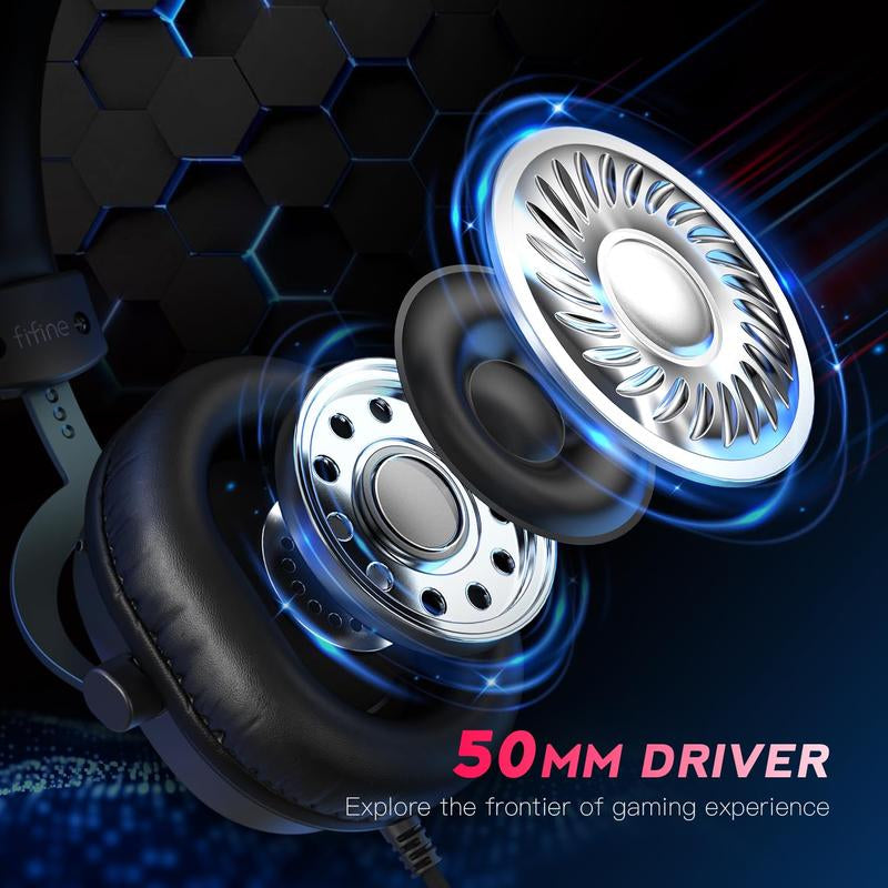 FIFINE H9 PC Gaming Headset, USB Gamer Headset with 7.1 Surround Sound, Detachable Microphone, Control Box, 3.5Mm Headphones Jack, Over-Ear Wired Headset for Ps5/Xbox/Switch