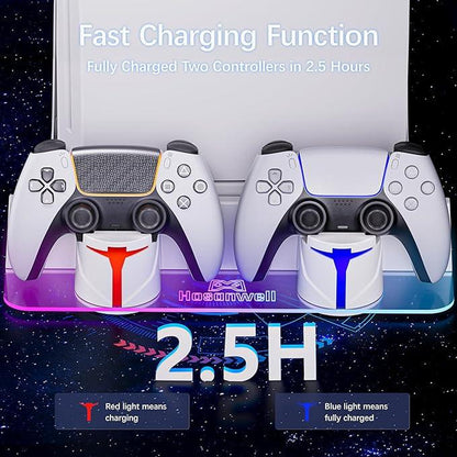 Hosanwell PS5 Universal Wall Mount Kit with Charging Station, Compatible with PS5 Pro and PS5 Slim Disc, PS5 Digital Edition, PS5 Normal Version, Dual Purpose Charging Station with Multi-Mode RGB Light, White, Amazon Best Seller