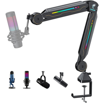 TONOR T90/T20S RGB Boom Arm, Adjustable Mic Stand with 11 Light Modes for Gaming, Streaming, Podcasting, and Recording, Durable Steel Usb Cable
