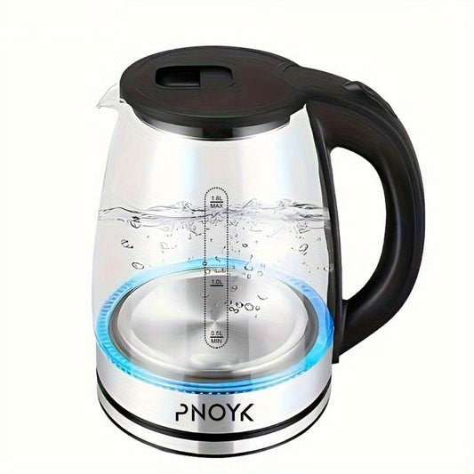 Electric Kettle Water Boiler, 2.0L Glass Tea Kettle with Wide Opening, Bright Blue LED Light,Glass Black， Auto Shut-Off & Boil-Dry Protection, 360° Swivel Base & Drip-Free Spout – Black，And Drip-Free Spout Outdoorfun Heaters