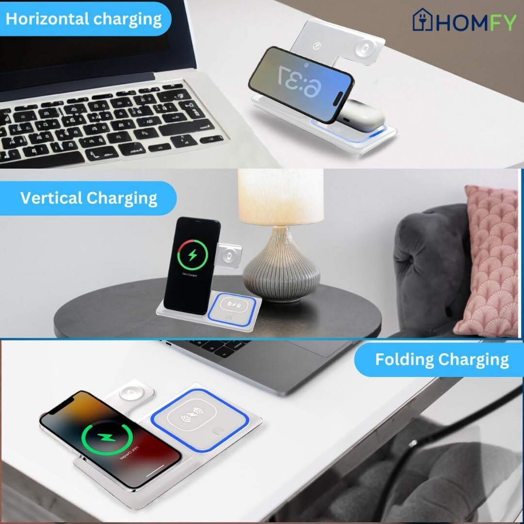Wireless Charger for Iphone , Apple Watch Airpods 3 in 1 Charging Station Stand