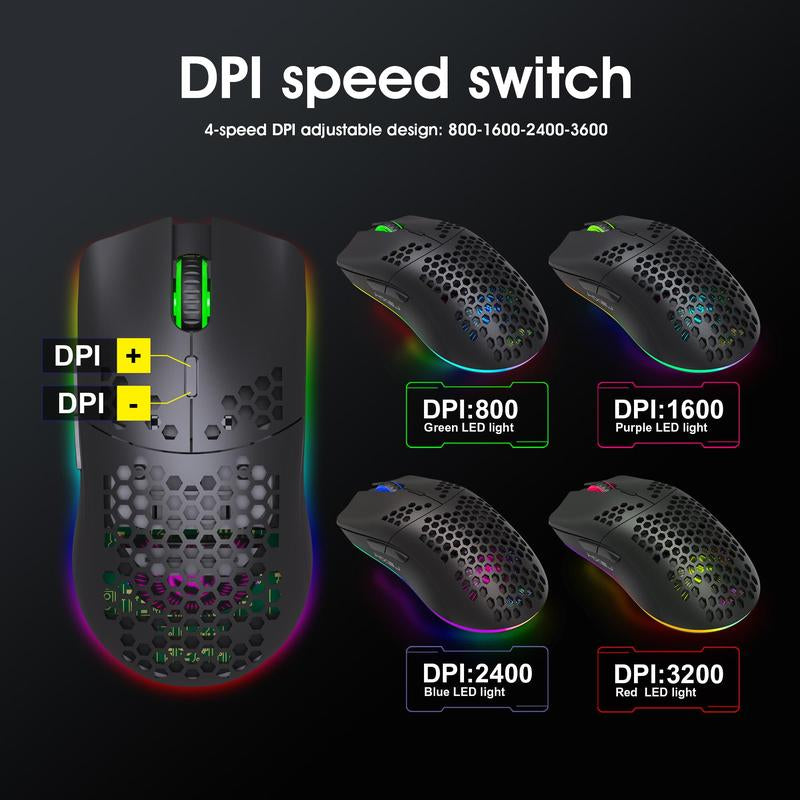 Fall HXSJ New RGB Wireless 2.4G Gaming Mouse, Rechargeable RGB Light Optical Mouse, Plug and Play Ergonomic Mouse for Desktop Notebook PC Home Office, Tech Gadgets, Gaming Mouse