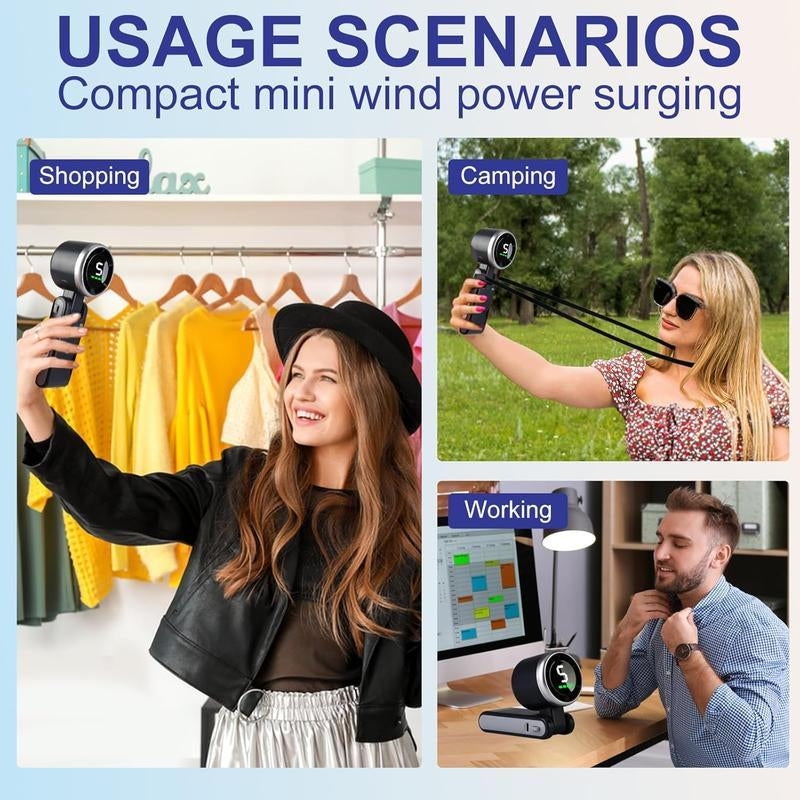 Portable Handheld Turbo Fan, 5 Gear Wind,4000Mah Battery Operated, up to 10 Working Hours, 3 in 1 Hand Fan Rechargeable with Air Turbo Tech Cooling Fan for Outdoor Activities, Travel, Working Fathersdaygift
