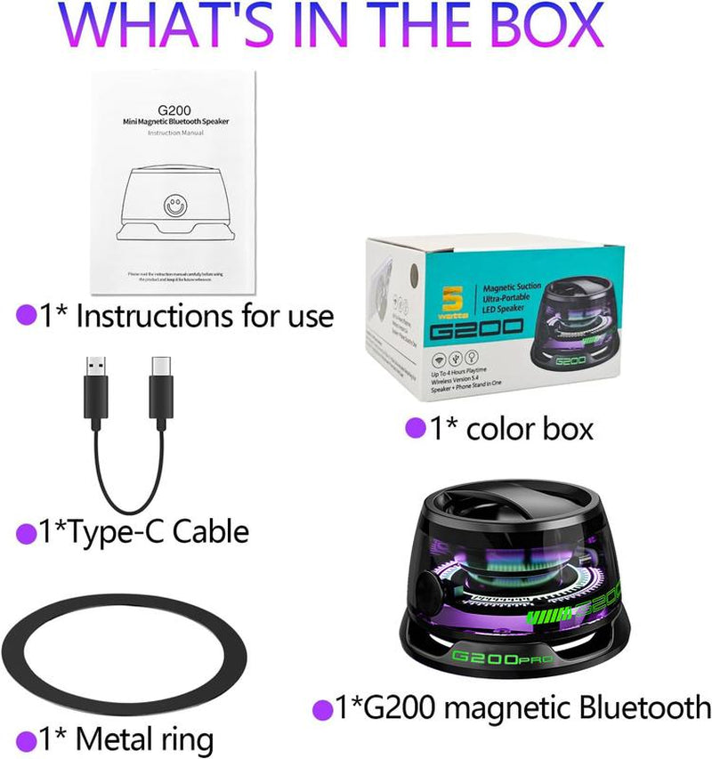G200PRO Magnetic Bluetooth Speaker - Gifts Ideas - Phone Stand Bluetooth Speaker Magnet to Iphone, Android, Golf Cart & Anything Metal - Small Portable Speaker with RGB for Camping, Party, Desk#Fathersdaygifts