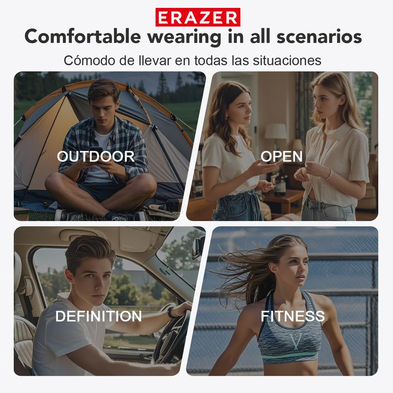 ERAZER X10 Open Bluetooth Headset HIFI Sound Quality Music Wireless Headset Gaming Low Latency Wireless Headset IPX5 Waterproof OWS Headset Comfortable to Wear Headset Touch Built-In Microphone Headset Supports Ios and Android