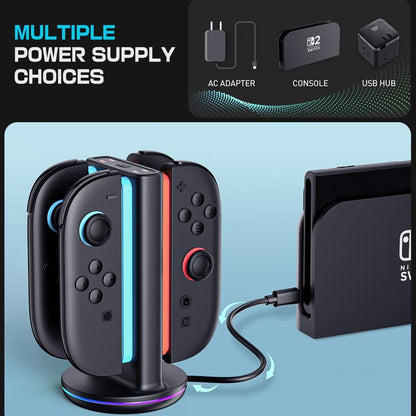 Supcase Charging Dock for Nintendo Switch 2 Joy-Con Controllers – 4 in 1 Fast Charger Station, Magnetic & Weighted Base, Bi-Directional Design, LED Indicators & Overcharge Protection