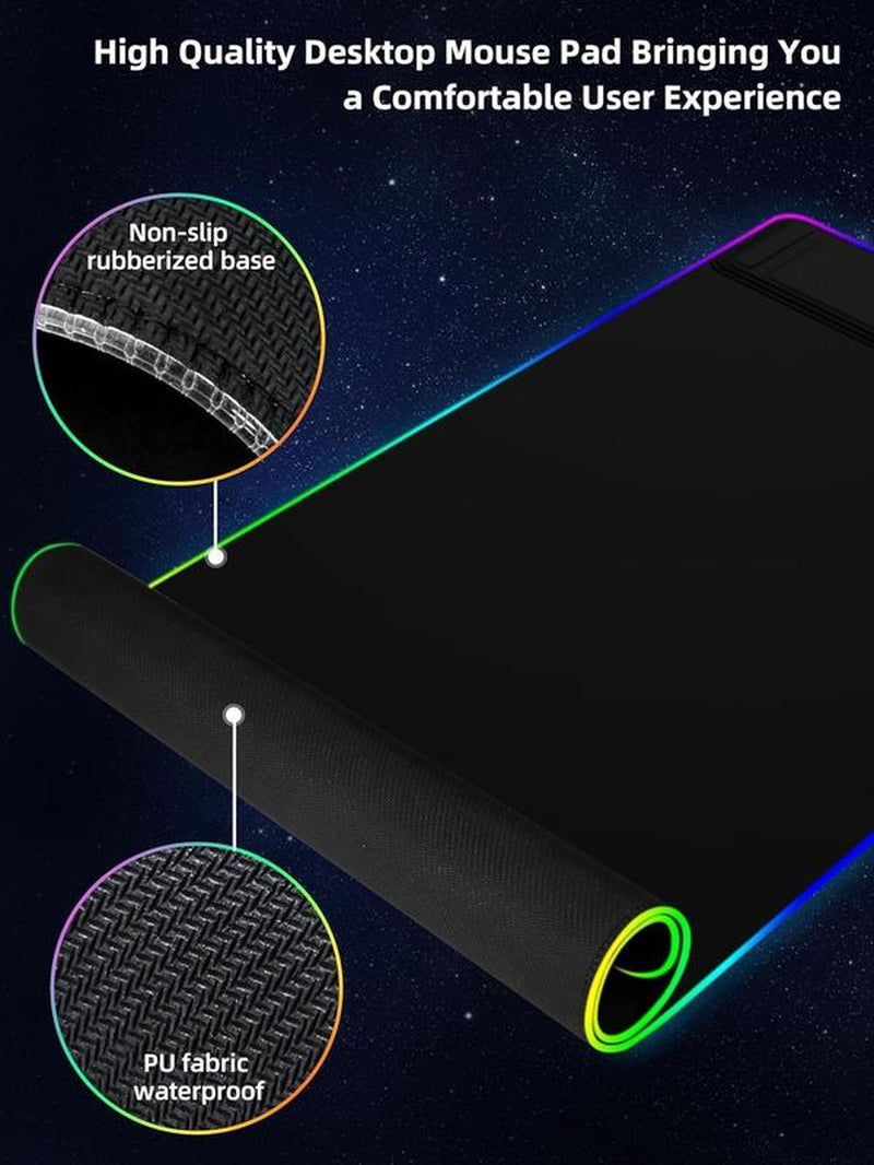 XXL Gaming Mouse Pad with Magnetic Wireless Charging, Large Desk Pad Protector, RGB Black Mousepad Desk Mat with 15W Fast Charger, 4Mm Thick Non-Slip, Waterproof Laptop Writing Pad for Office, Home, Gaming Tiktokshopbacktoschool