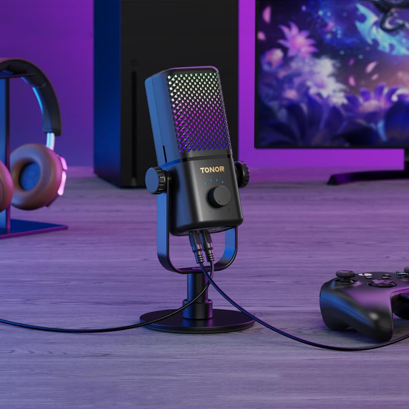 TONOR TCX3 Xbox Gaming Microphone - RGB Condenser Streaming Mic with Low Noise, Fast Charging, One Tap Mute, Compatible with Capture Card, 1.45 Pounds Cable Connection