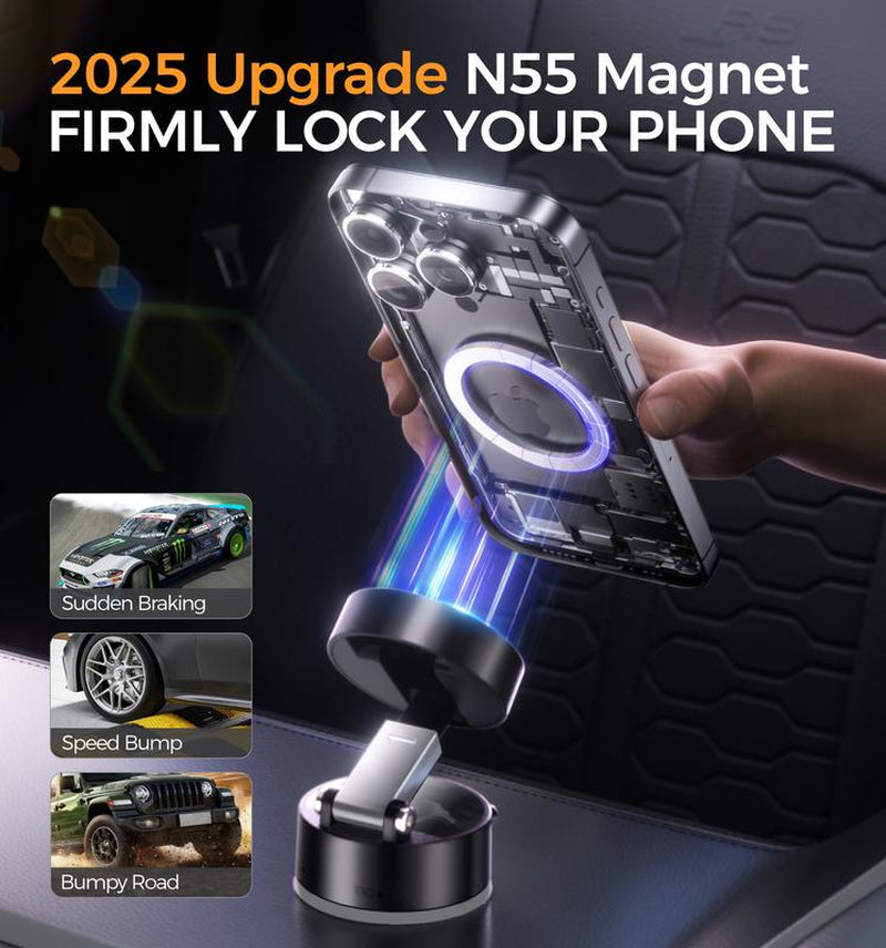 New-Magic JOHN 360° Magnetic Phone Holder Strong Magnetic Grip, Anti-Slip Base & Foldable Design for Car, Home & Travel