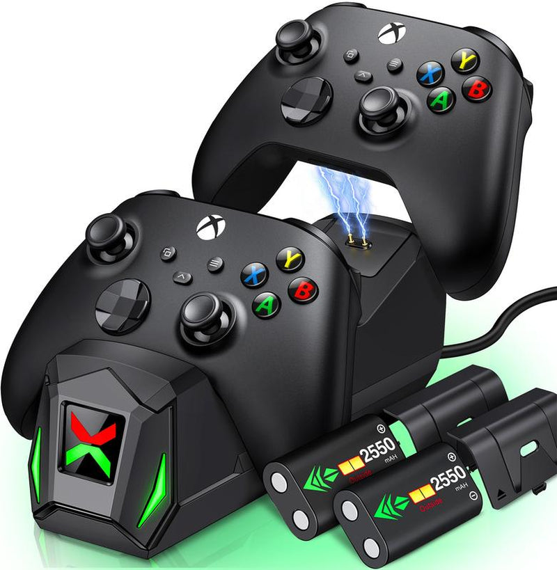 Controller Charger Station with 2X2550Mah Rechargeable Battery Packs for Xbox One/Series X|S Controller, Dual Charging Dock for Xbox One Controller Battery Pack with 4 Battery Covers for Xbox
