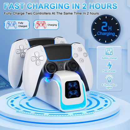 Ponkor PS5 Dual Controller Fast Charging Dock, Charge 2 Controllers Simultaneously, 6 RGB Modes, Overcharge Protection, Compatible with Dualsense & Dualsense Edge