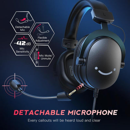 FIFINE H9 PC Gaming Headset, USB Gamer Headset with 7.1 Surround Sound, Detachable Microphone, Control Box, 3.5Mm Headphones Jack, Over-Ear Wired Headset for Ps5/Xbox/Switch