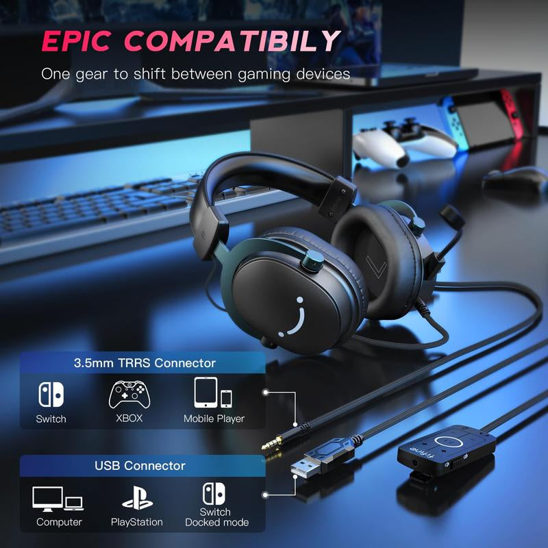 FIFINE H9 PC Gaming Headset, USB Gamer Headset with 7.1 Surround Sound, Detachable Microphone, Control Box, 3.5Mm Headphones Jack, Over-Ear Wired Headset for Ps5/Xbox/Switch