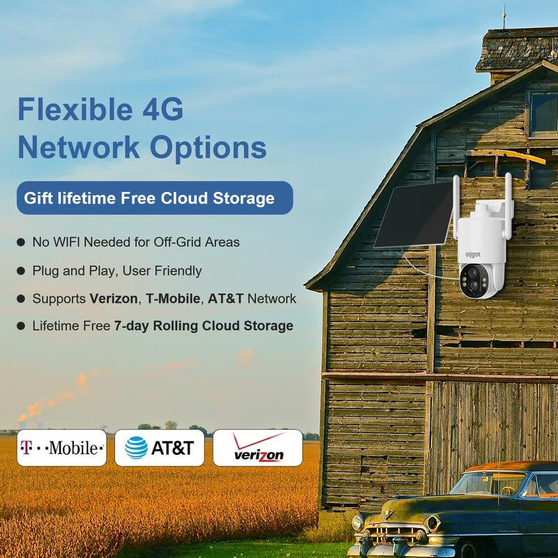 4G LTE Solar Camera Security, No Wifi Outdoor Wireless, 2.5K Spotlight Night Vision, Motion Alert, Sd/Cloud Storage, SIM Included, Affordable Home Surveillance, 360 Camera, Pumping Room Camera
