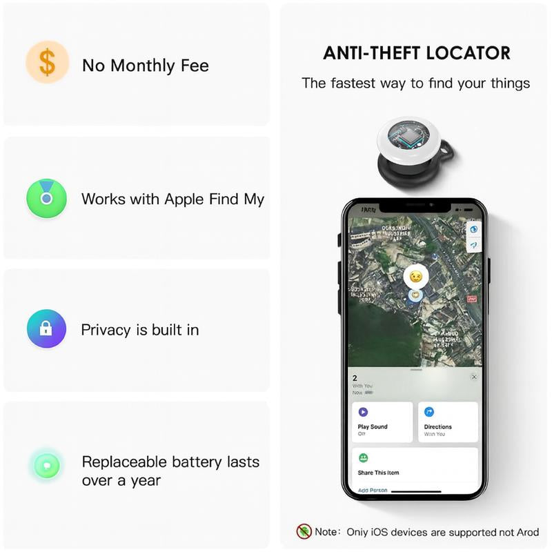 [Fall Deals] Tukio GPS Tracker for Cars & Pets - Mini Clear Design, Weatherproof Case, Anti-Lost Device, Works with Apple Find My Ios Only, IP67 Waterproof, Replaceable Battery Protection