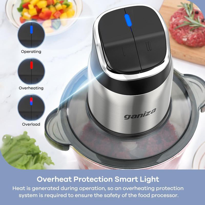 Big Promotion88Ganiza Food Processor, 2-Speed Food Chopper Meat Grinder with 8 Cup Stainless Steel & 8 Cup Glass Bowls, Upgraded Button & Smart Overheat Protection Light - Includes Clean Brush, 2 Sets of Blades