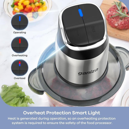 Big Promotion88Ganiza Food Processor, 2-Speed Food Chopper Meat Grinder with 8 Cup Stainless Steel & 8 Cup Glass Bowls, Upgraded Button & Smart Overheat Protection Light - Includes Clean Brush, 2 Sets of Blades
