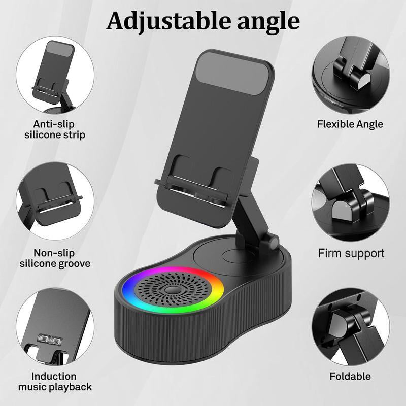 Wireless Audio Induction Bluetooth Speaker with Emergency Charging 5In1 Phone Holder Power Bank LED Nightlight for Tablet Iphone Android 5.3 Connectivity 1500Mah Battery 100Hz-20Khz Frequency Response New Design Durable Smart Device