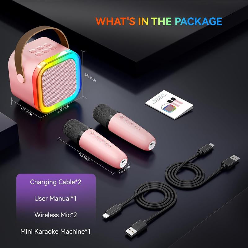 Mini Bluetooth Karaoke Machine, Portable Speaker with 2 Wireless Microphones, Gift for Girls Boys Aged 4,5,6,7,8,9,10,12,14+, Birthday Party & Funny Gift & Toddler Girl Stuff