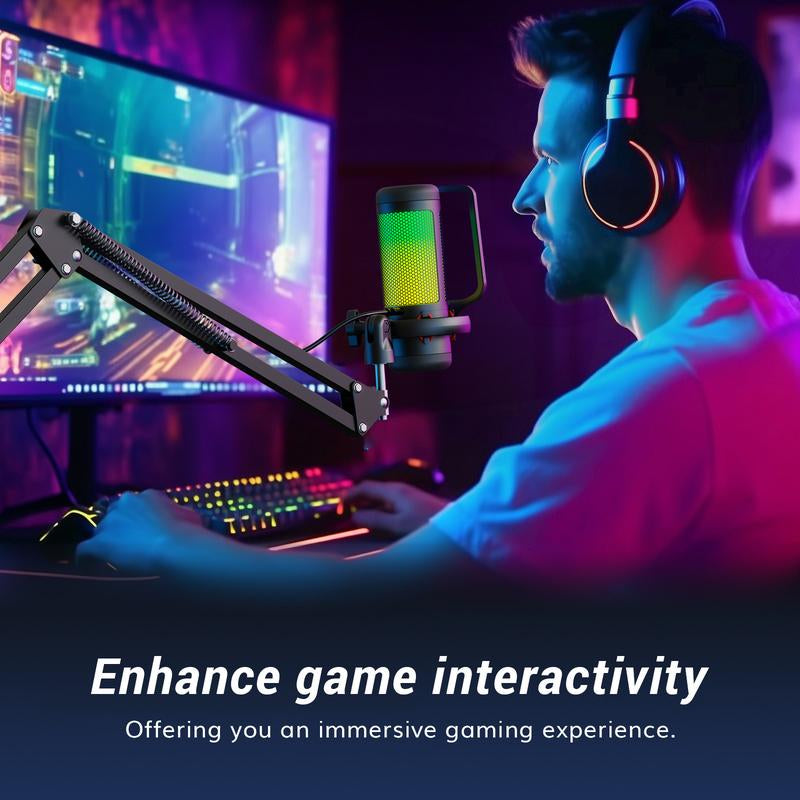 TONOR TC310 Gaming USB Microphone Set with Boom Arm, RGB Lighting, Pop Filter, Quick Mute, Shock Mount & Gain Control for PC PS4/PS5