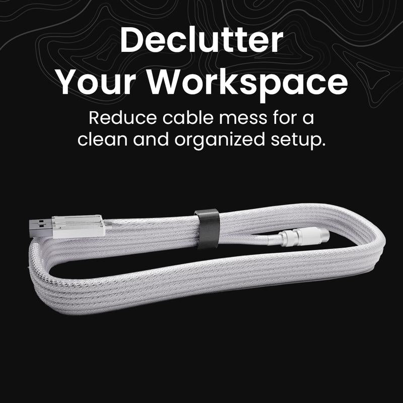 White Keyboard USB-C Coiled Cable | Detachable Metal Connectors | Double-Sleeved Cable | Gaming Keyboard Cable