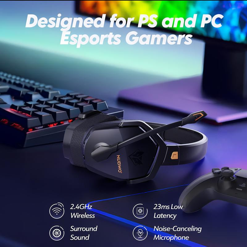 NUBWO G06 Wireless Gaming Headset – 23Ms Low Latency Audio,50Mm Stereo Sound, Noise-Canceling Mic, 100Hrs Battery – Works on PS5, PC, Mobile (Not Xbox)