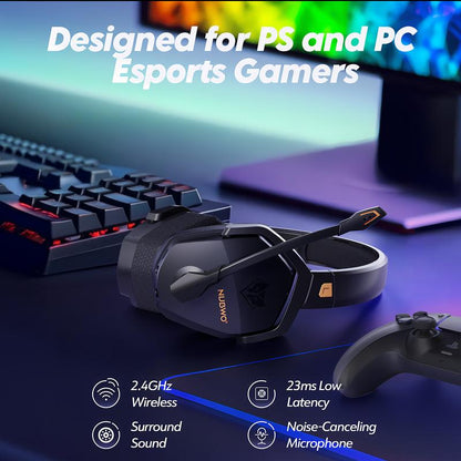 NUBWO G06 Wireless Gaming Headset – 23Ms Low Latency Audio,50Mm Stereo Sound, Noise-Canceling Mic, 100Hrs Battery – Works on PS5, PC, Mobile (Not Xbox)
