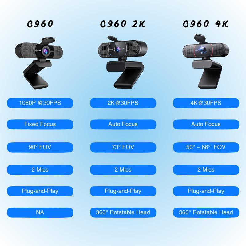 4K/2K/1080P Full HD Webcam EMEET C960 Gaming for Switch 2 Camera, Streaming for Creator, USB Web Camera PC Mini Camera W/ Microphones 90 Degree Angle, Streaming & Gaming Camera, Dealsforyoudays