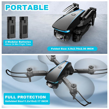 1080P HD Camera Drone for Beginners (Kids/Adults) - Foldable Mini Design, Stable Hover, Trajectory Flight, 90° Lens, 3D Flip, One Key Start Fpv Rechargeable Adjustable Cameravlogging