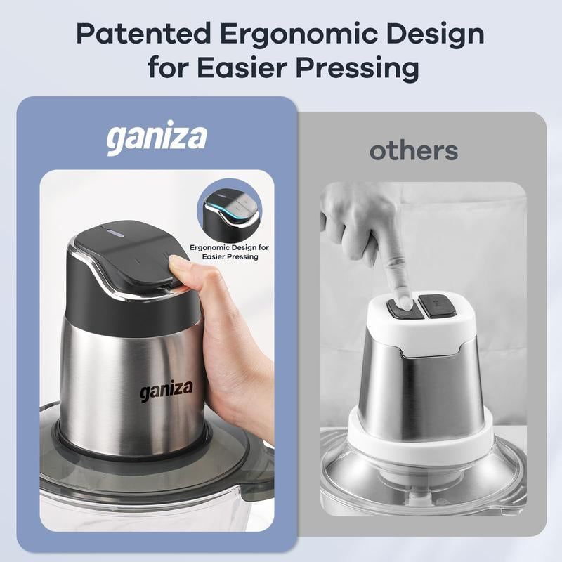Big Promotion88Ganiza Food Processor, 2-Speed Food Chopper Meat Grinder with 8 Cup Stainless Steel & 8 Cup Glass Bowls, Upgraded Button & Smart Overheat Protection Light - Includes Clean Brush, 2 Sets of Blades