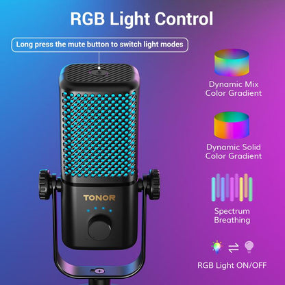 TONOR TCX3 Xbox Gaming Microphone - RGB Condenser Streaming Mic with Low Noise, Fast Charging, One Tap Mute, Compatible with Capture Card, 1.45 Pounds Cable Connection