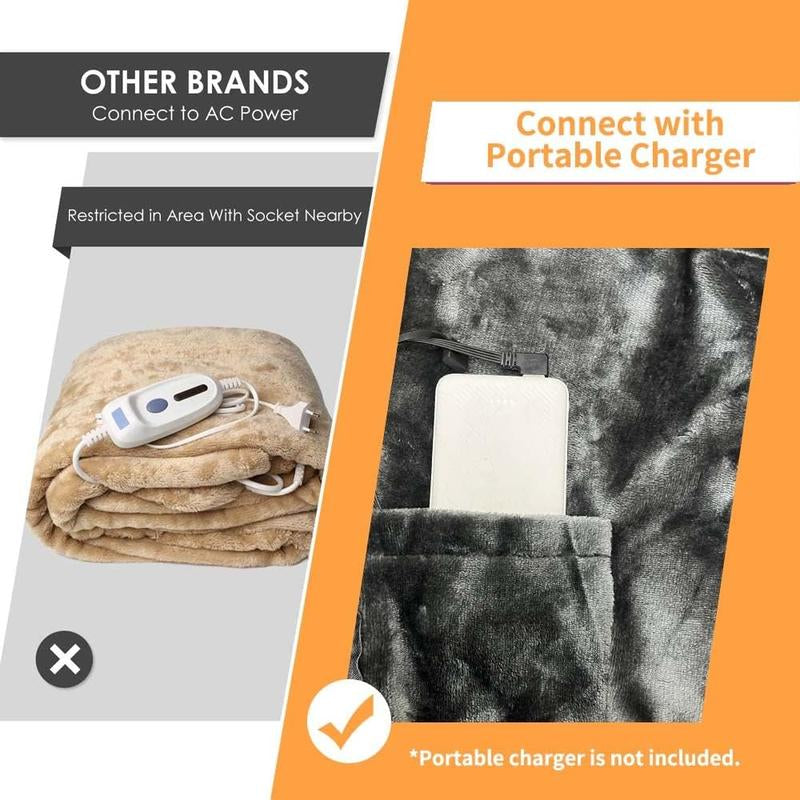 Portable USB Heated Blanket Shawl - 63'' X 33.5'' Wearable Electric Throw with 20000Mah Battery Pack | Adjustable 3 Heating Levels & Fast Heating | Machine Washable Dual-Sided Velvet Soft Wrap for Indoor/Outdoor Use at Home/Office/Travel