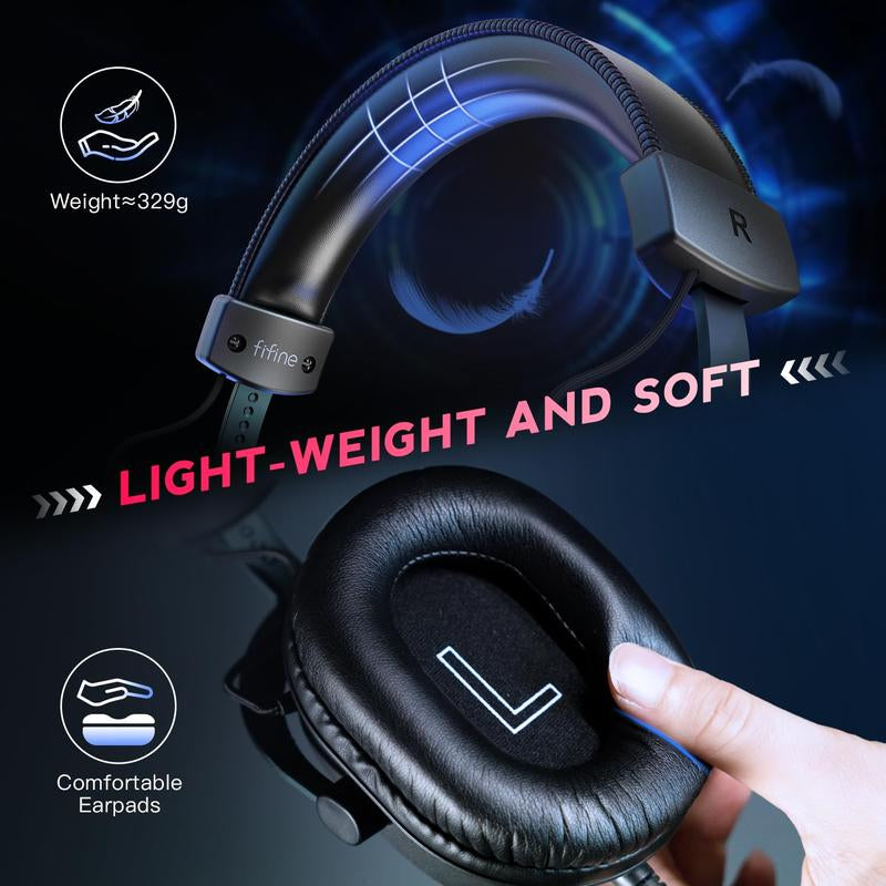 FIFINE H9 PC Gaming Headset, USB Gamer Headset with 7.1 Surround Sound, Detachable Microphone, Control Box, 3.5Mm Headphones Jack, Over-Ear Wired Headset for Ps5/Xbox/Switch