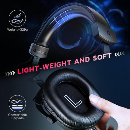 FIFINE H9 PC Gaming Headset, USB Gamer Headset with 7.1 Surround Sound, Detachable Microphone, Control Box, 3.5Mm Headphones Jack, Over-Ear Wired Headset for Ps5/Xbox/Switch