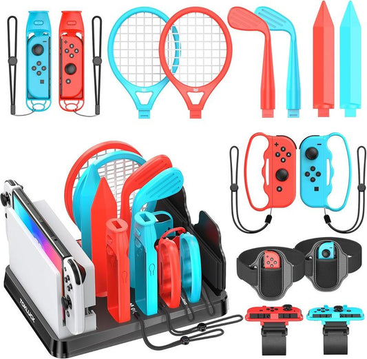 Switch Sports Accessories Bundle with Organizer Station Compatible with Nintendo Switch/ OLED Console & Joy-Con, Storage and Organizer for Switch Sports Games, Family Sports Party Pack Accessories Kit