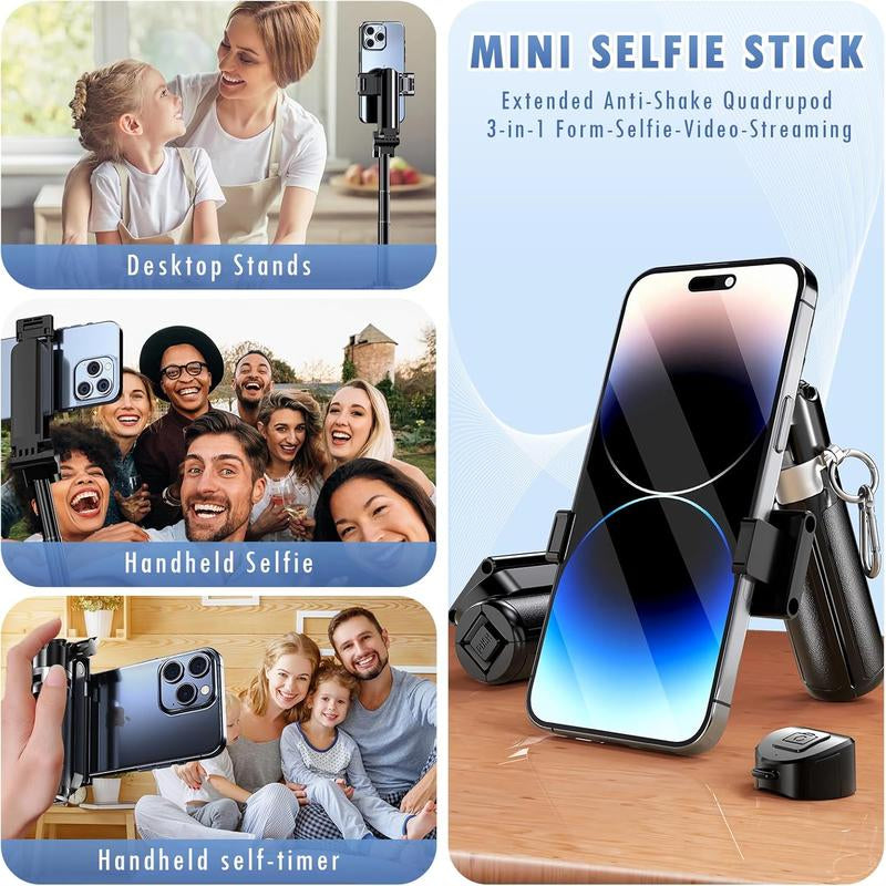 2025 New 4-In-1 Multifunctional Mini Selfie Stick with 360° Rotation Compact Stylish Wireless Bluetooth Control Magnetic Phone Holder for Selfies Video Recording Vlogging Compatible with Most Phones - Stabilizer Camera,Maxinum Extend to 16 Inches