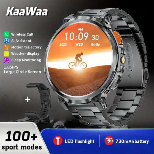Smart Watch with LED Flashlight 1.85Inch Smartwatch 730Mah Large Battery 114 Sports Modes Fitness Watch Sleep Tracker Tactical Sport Watch Man Clock Black