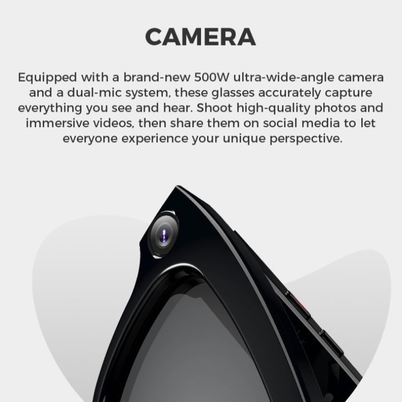 M01 Intelligent Camera and Video Glasses, Built-In High-Definition Camera, Equipped with Surround Sound Headphones and Speakers,And Have Smart Polarized Lenses That Block Blue Light. They Are Suitable for Daily Activities Such Work and Driving.