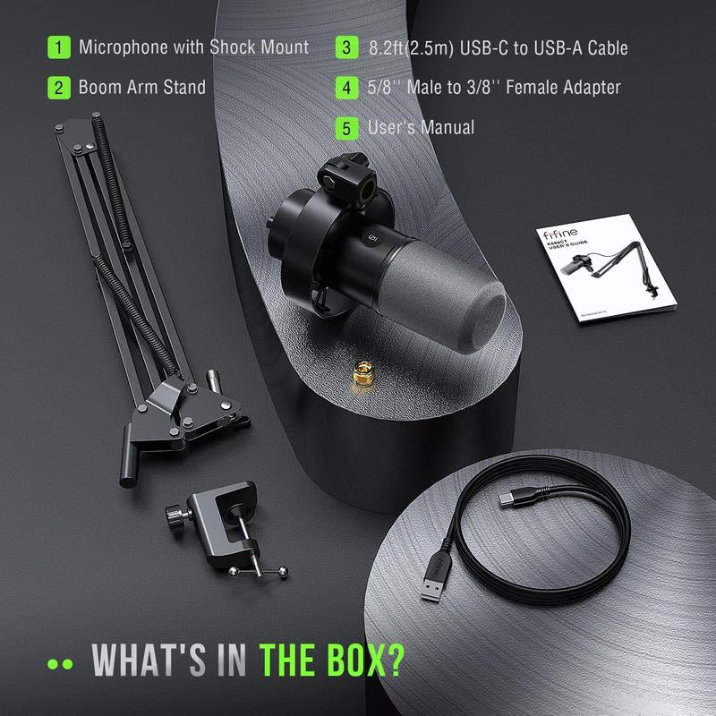 FIFINE K688CT USB/XLR Dynamic Podcast Microphone – Pro Mic Kit with Adjustable Boom Arm, Mute & Monitor for Streaming, Gaming, Vocal & Music Recording Audio, for PC Smartphone Mixer