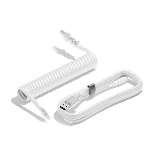 White Keyboard USB-C Coiled Cable | Detachable Metal Connectors | Double-Sleeved Cable | Gaming Keyboard Cable
