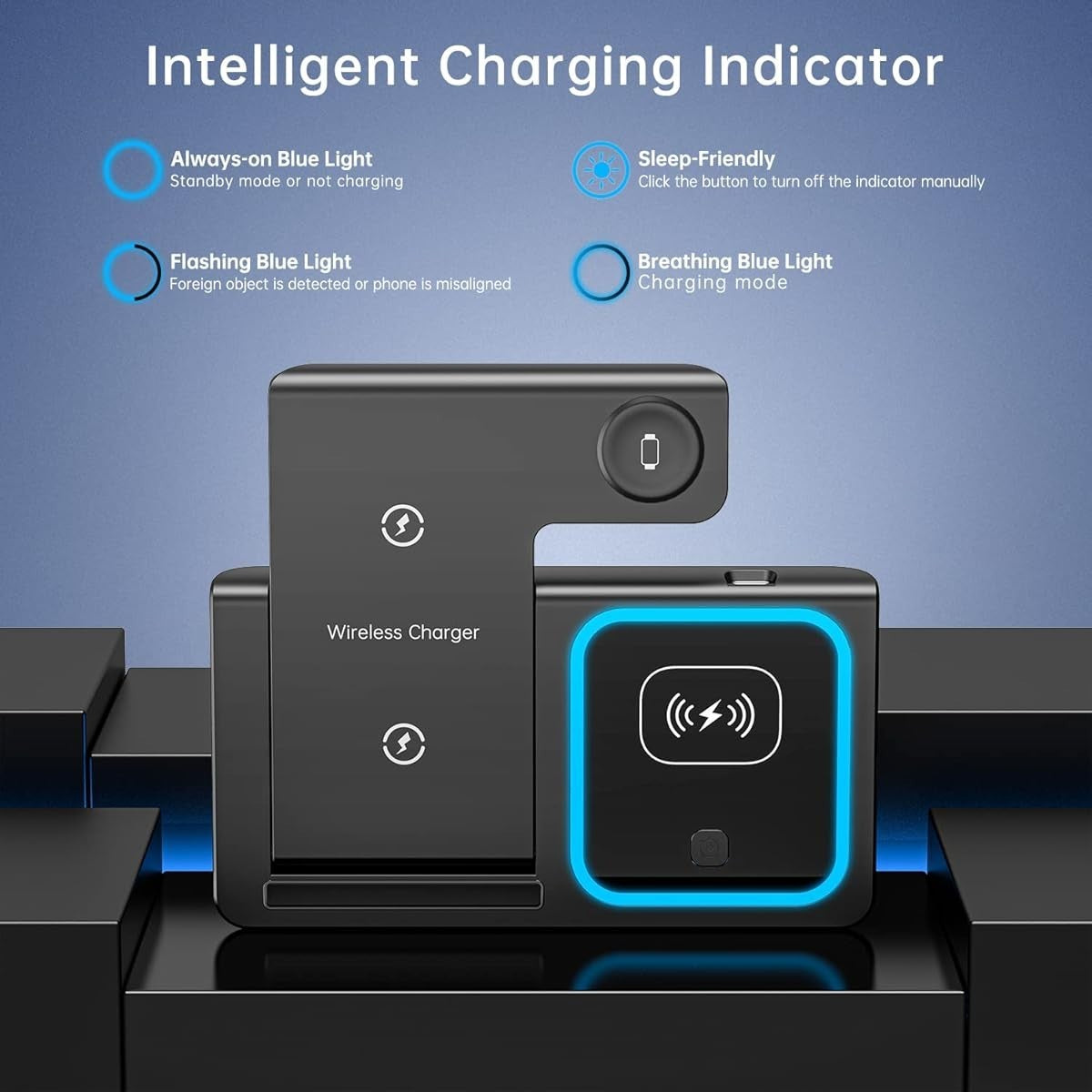 Wireless Charger for Iphone , Apple Watch Airpods 3 in 1 Charging Station Stand