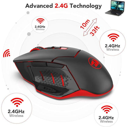 Redragon M690-1 Wireless Gaming Mouse with DPI Shifting, 2 Side Buttons, 2400 DPI, Ergonomic Design, 8 Buttons-Black