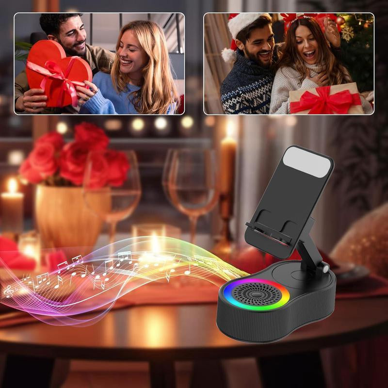 Wireless Audio Induction Bluetooth Speaker with Emergency Charging 5In1 Phone Holder Power Bank LED Nightlight for Tablet Iphone Android 5.3 Connectivity 1500Mah Battery 100Hz-20Khz Frequency Response New Design Durable Smart Device