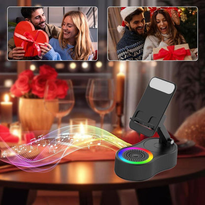 Wireless Audio Induction Bluetooth Speaker with Emergency Charging 5In1 Phone Holder Power Bank LED Nightlight for Tablet Iphone Android 5.3 Connectivity 1500Mah Battery 100Hz-20Khz Frequency Response New Design Durable Smart Device