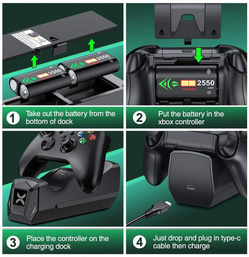 Controller Charger Station with 2X2550Mah Rechargeable Battery Packs for Xbox One/Series X|S Controller, Dual Charging Dock for Xbox One Controller Battery Pack with 4 Battery Covers for Xbox
