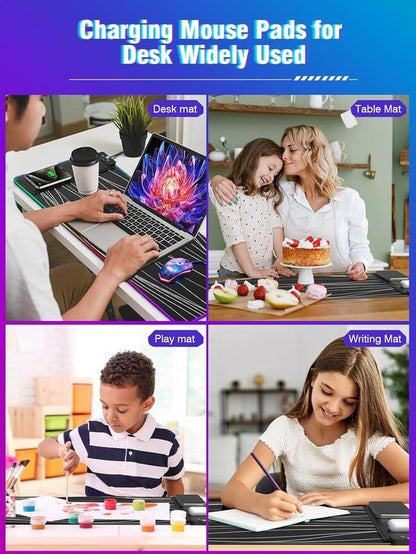 XXL Gaming Mouse Pad with Magnetic Wireless Charging, Large Desk Pad Protector, RGB Black Mousepad Desk Mat with 15W Fast Charger, 4Mm Thick Non-Slip, Waterproof Laptop Writing Pad for Office, Home, Gaming Tiktokshopbacktoschool