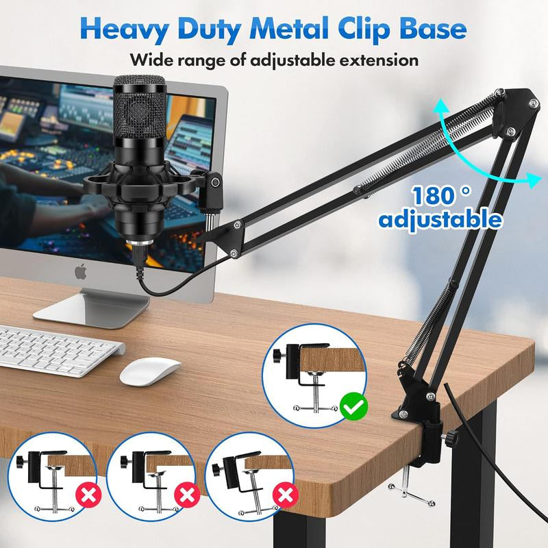 USB Gaming Microphone Pc,Professional Cardioid 192Khz/24Bit Plug & Play Mic Recording Microphone Kit with Advanced Chipset,For Streaming, Podcast, Studio and Singing