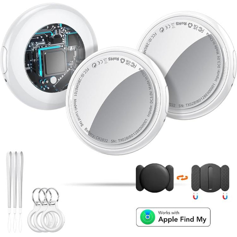 [Fall Deals] Tukio GPS Tracker for Cars & Pets - Mini Clear Design, Weatherproof Case, Anti-Lost Device, Works with Apple Find My Ios Only, IP67 Waterproof, Replaceable Battery Protection
