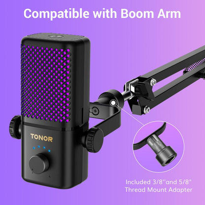 TONOR TCX3 Xbox Gaming Microphone - RGB Condenser Streaming Mic with Low Noise, Fast Charging, One Tap Mute, Compatible with Capture Card, 1.45 Pounds Cable Connection