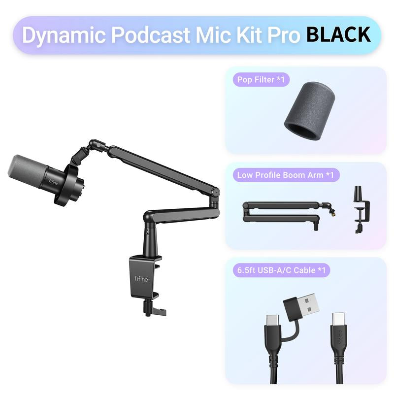 FIFINE K688CT USB/XLR Dynamic Podcast Microphone – Pro Mic Kit with Adjustable Boom Arm, Mute & Monitor for Streaming, Gaming, Vocal & Music Recording Audio, for PC Smartphone Mixer